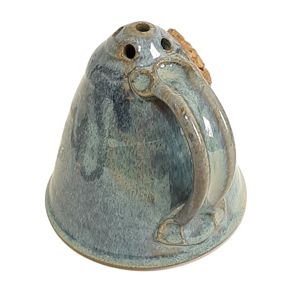 Vintage Dick Lehman Handmade Pottery Sugar Cheese Shaker Cork Handle Blue Glaze - Picture 4 of 8